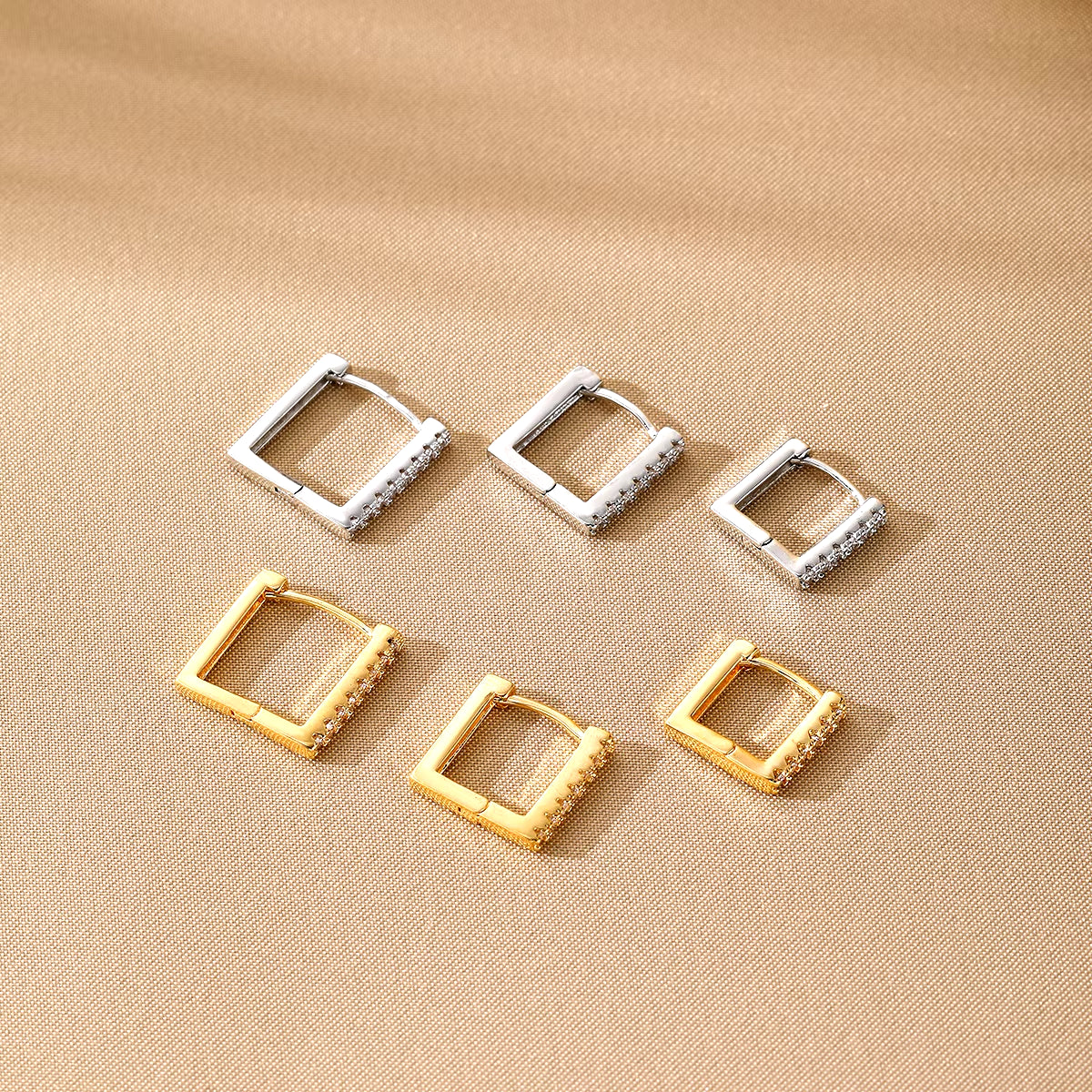 Luxurious Square Inlay Diamond Earrings 3-Piece Set for Women Gold-Plated Geometric Earrings Fashion Accessories