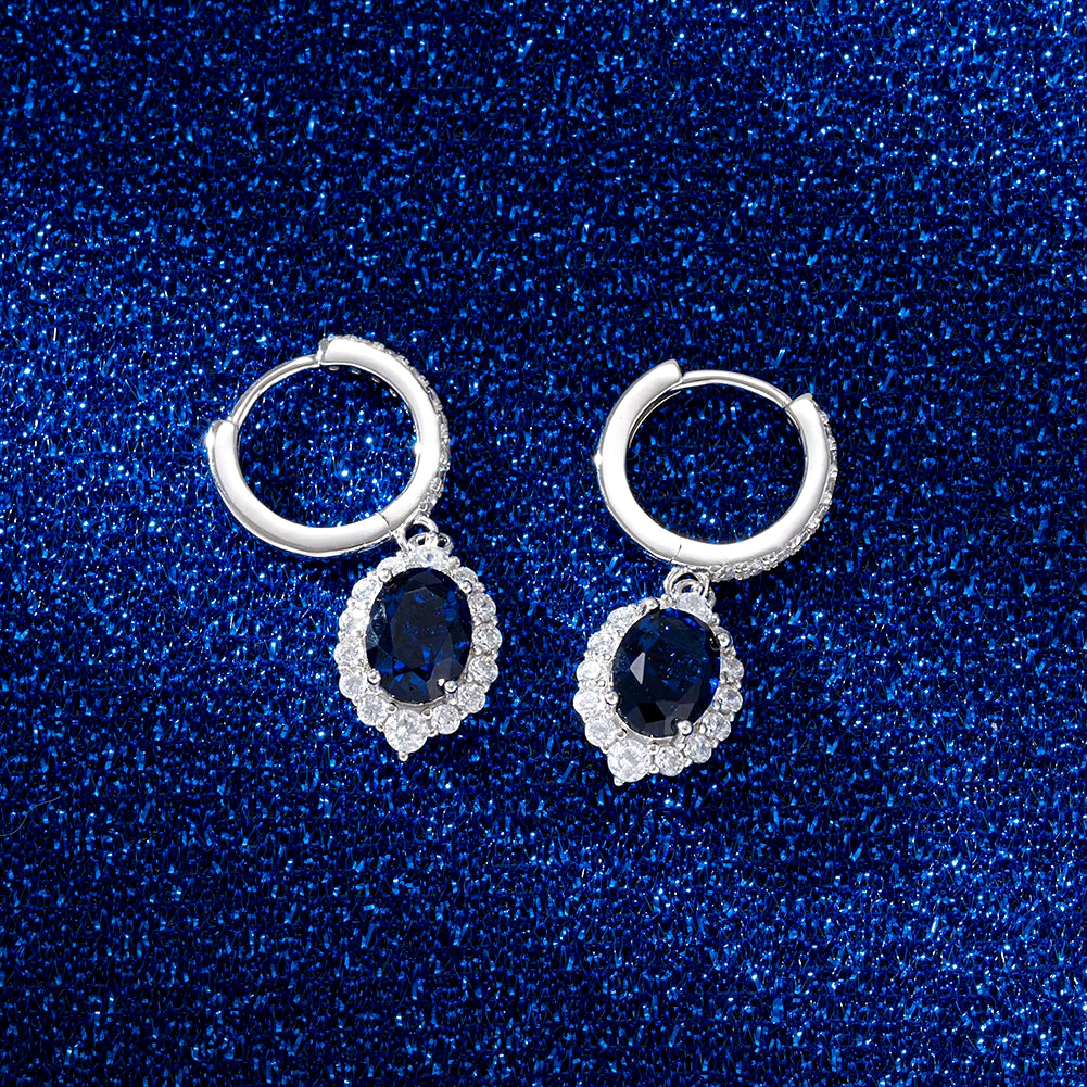 LZE05 Fashion Jewelry Created Sapphire Huggie Drop Earrings 4A Zircon Diamond Wedding Sterling Silver Stud Earring