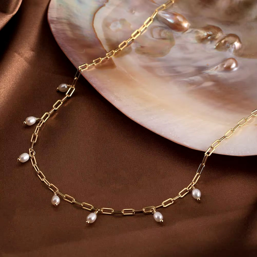 Factory Wholesale Fine Jewelry 14K Gold Plated 925 Sterling Silver Cultured Freshwater Pearl Vintage Court Style Necklace