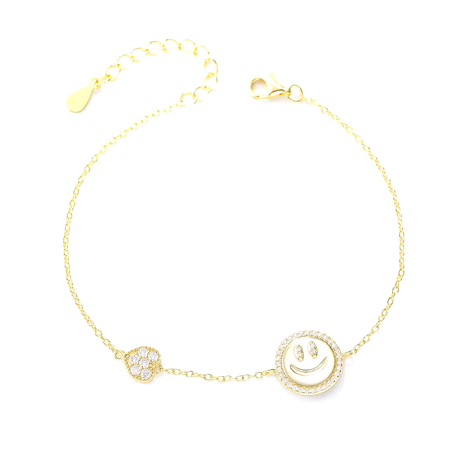 9 Fine Jewelry 925 Sterling Silver Gold Plated Zirconia Smile Face Bracelet INS Style Heart Shaped Chain Jewellery for Women