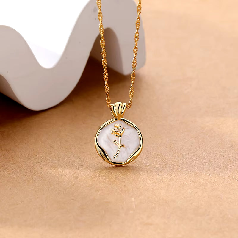 Fashion 925 Silver Necklace Gold Plated Shell Charm Flower Pendant Necklace Jewelry Gift for Women