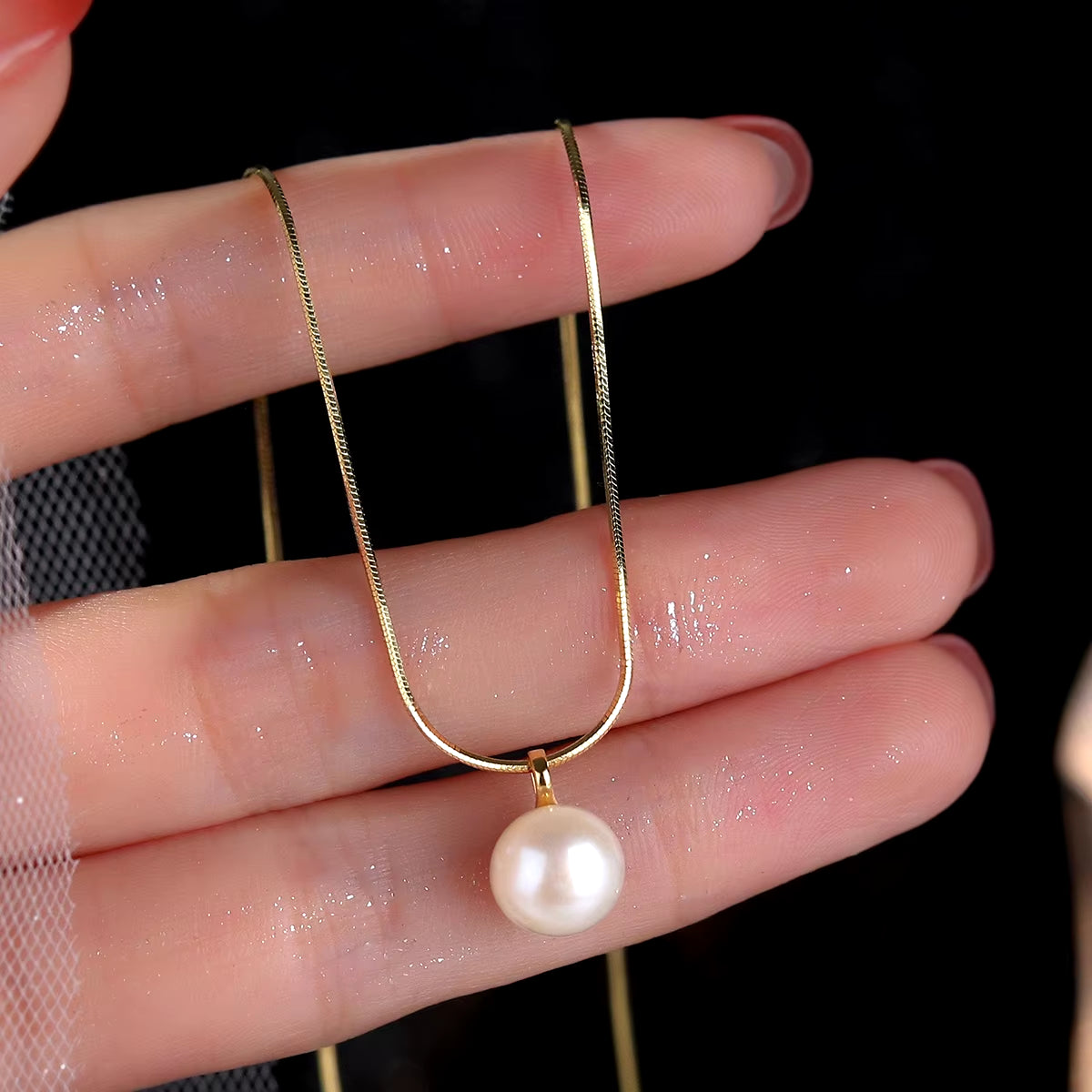 Wholesale Classic 925 Sterling Silver 18K Gold Plated Freshwater Pearl Pendant High Quality Chain Necklace