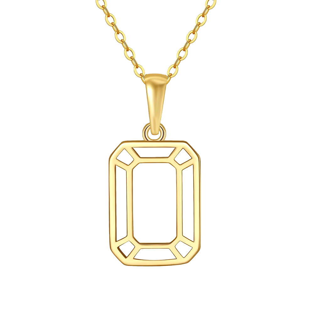 APN34 Wholesale Fashion Jewelry 925 Sterling Silver Geometric Hollow Rectangle 14K Gold Plated Necklaces for Women