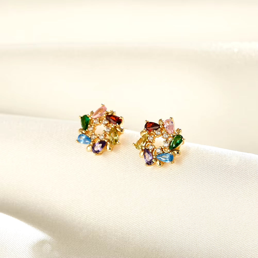 EQE121 Jewelry Charming Colorful Flower Earrings Pear Cut Zircon Women Earrings Fashion Jewelry Earrings