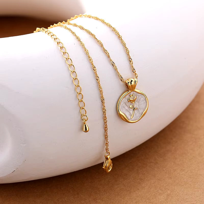 Fashion 925 Silver Necklace Gold Plated Shell Charm Flower Pendant Necklace Jewelry Gift for Women