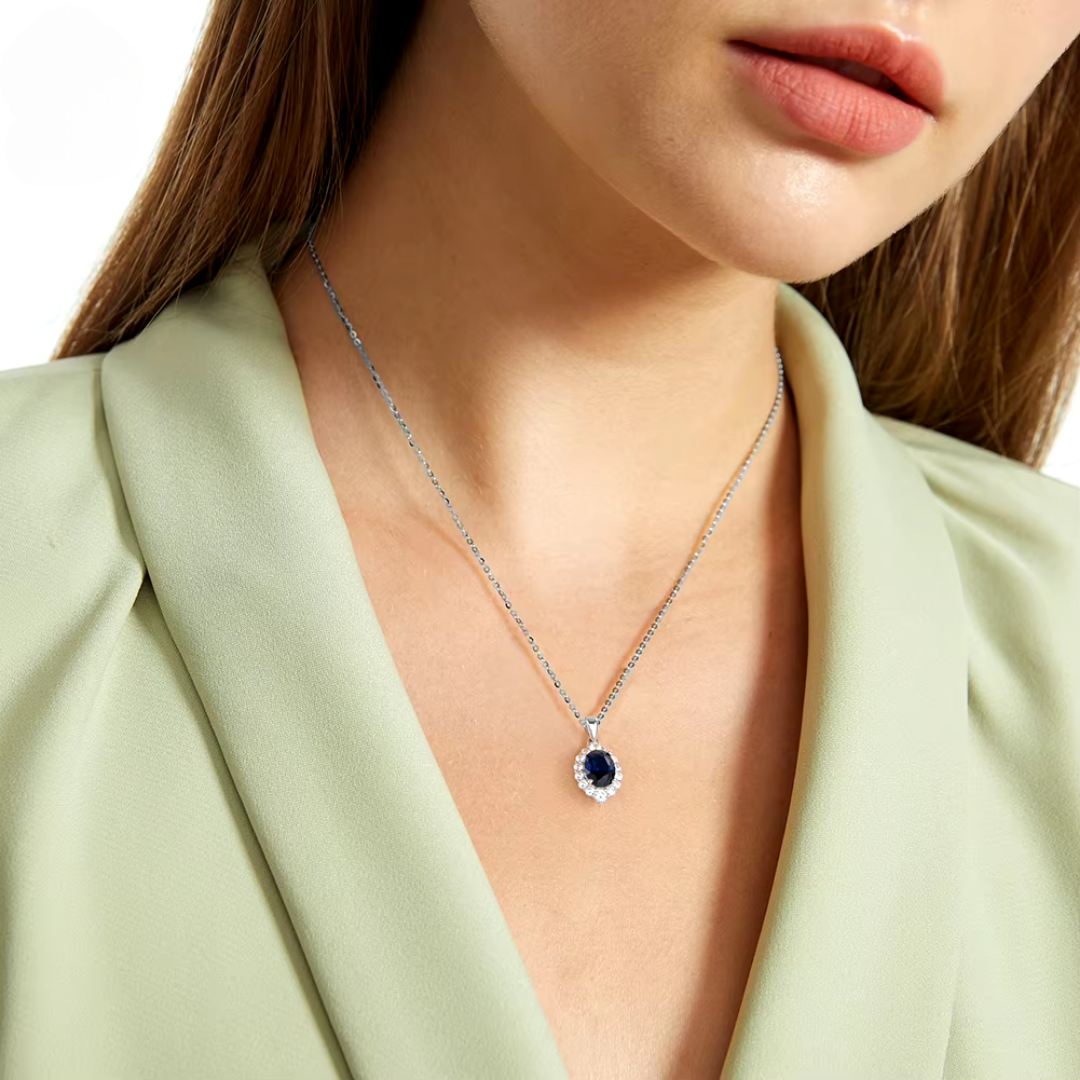 Rhodium Plated Blue Majesty Necklace