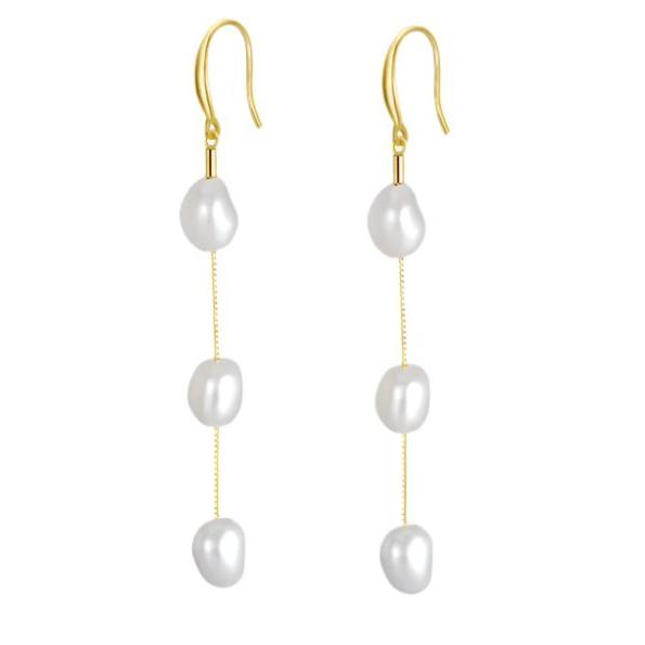 GPE12 Natural Baroque Freshwater Pearls Earrings 925 Sterling Silver Earrings Gold Plated Drop Earings for Women