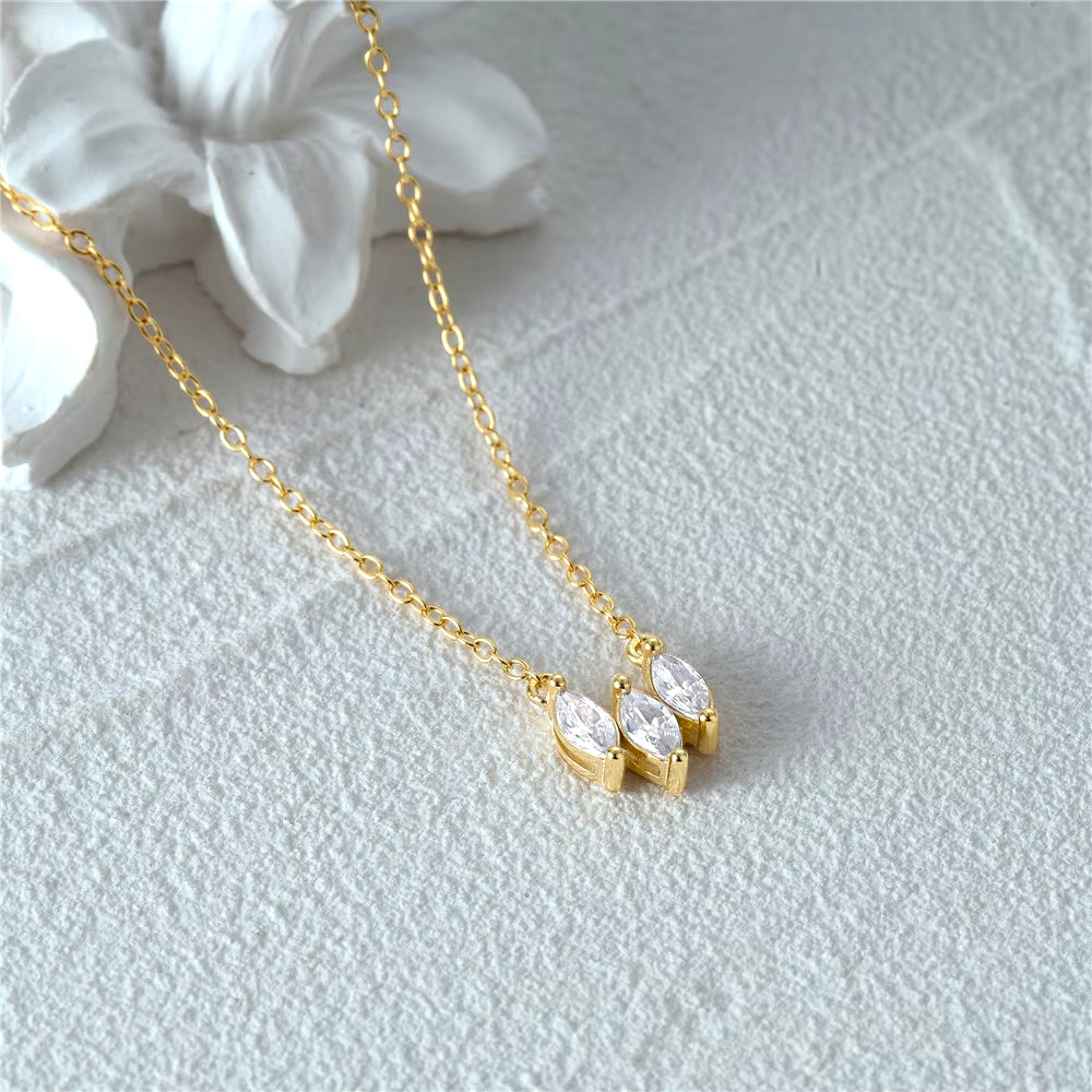 Trendy Fashion 925 Silver Jewelry 18K Gold Plated Marquise Diamond Charms Zircon Pendant Necklace for Women