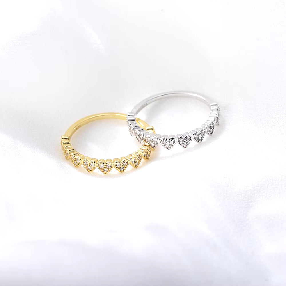 9  Fine Jewelry S925 Sterling Silver Gold Plated Heart Zirconia Ring Simple Vintage Temperament Women Finger Index Ring