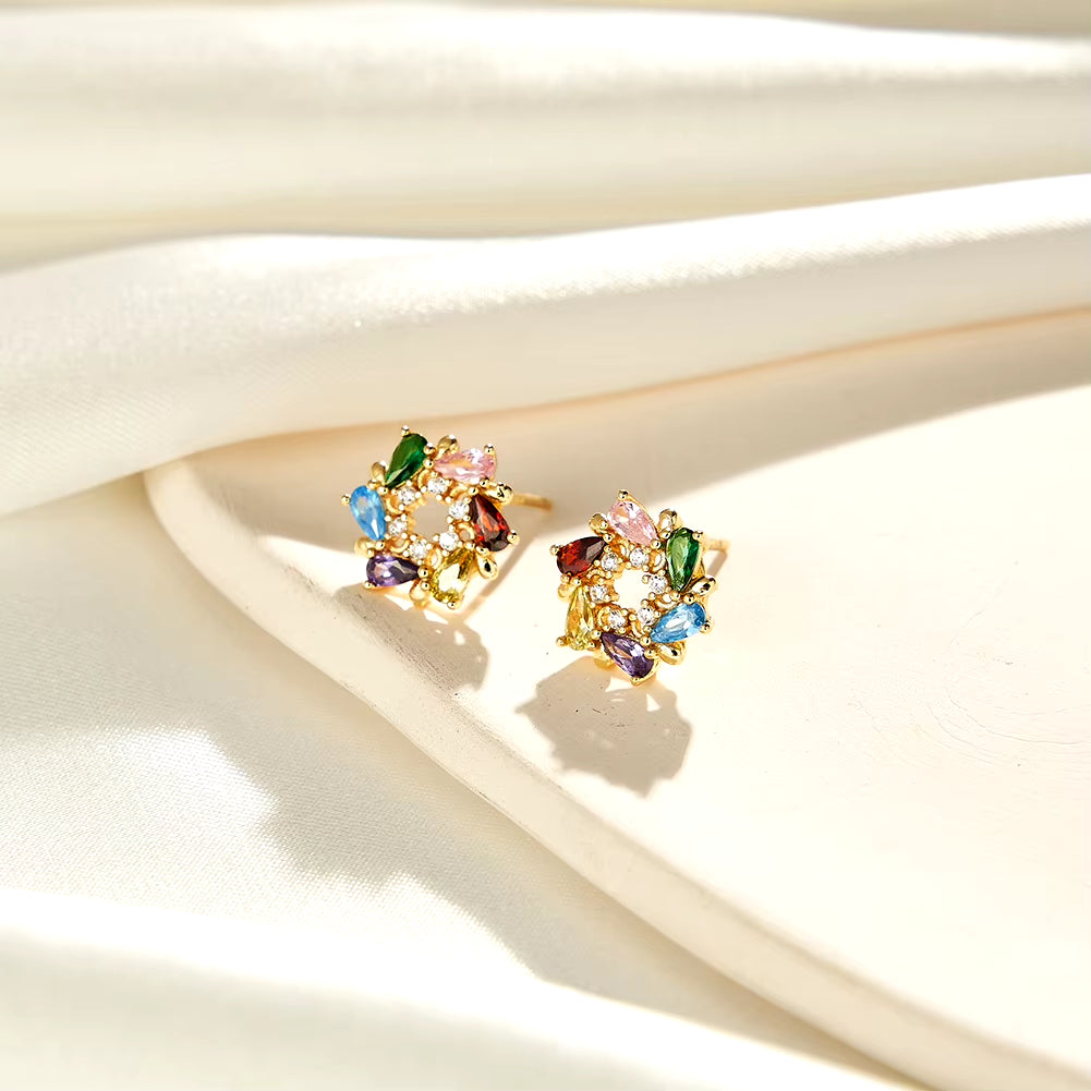 EQE121 Jewelry Charming Colorful Flower Earrings Pear Cut Zircon Women Earrings Fashion Jewelry Earrings