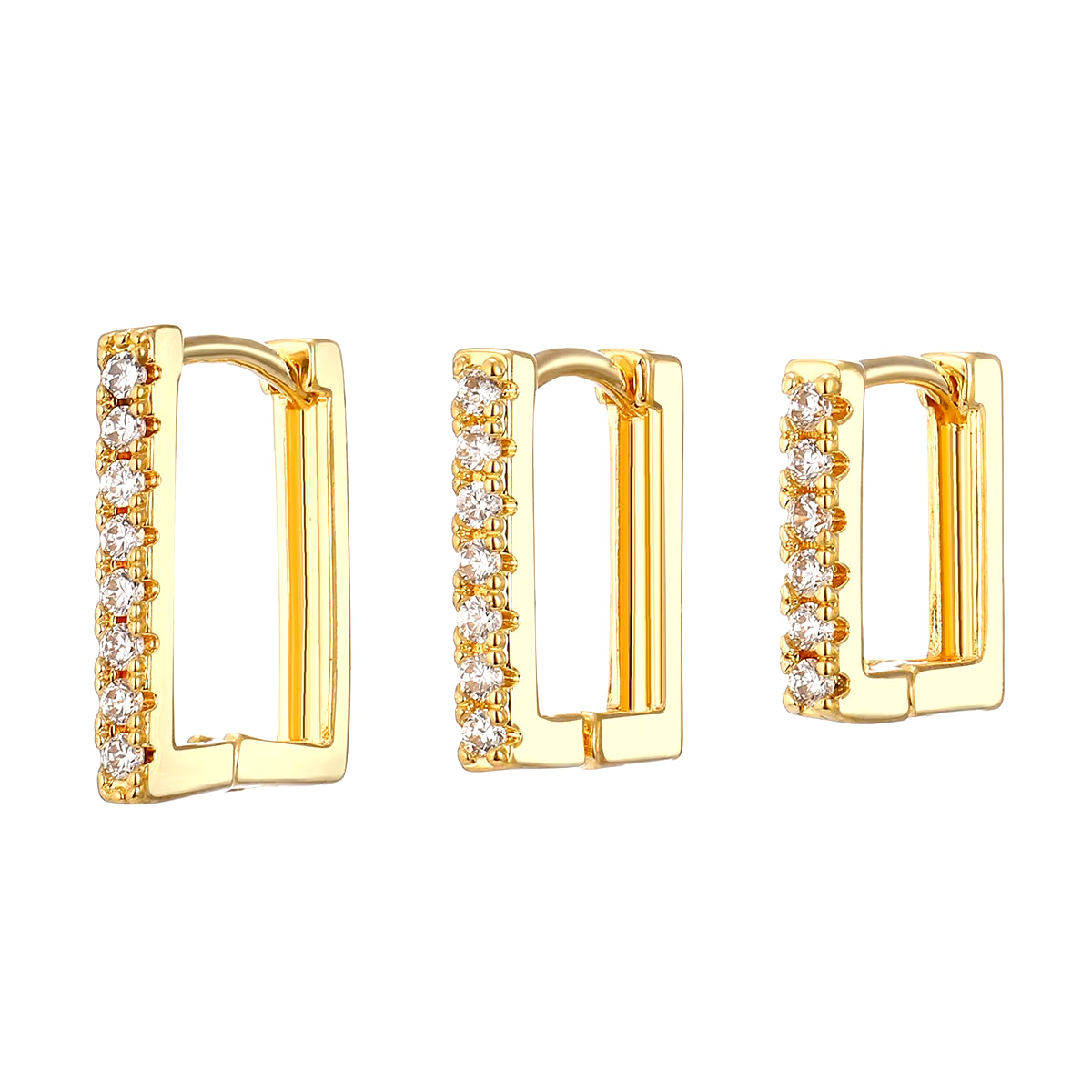 Luxurious Square Inlay Diamond Earrings 3-Piece Set for Women Gold-Plated Geometric Earrings Fashion Accessories