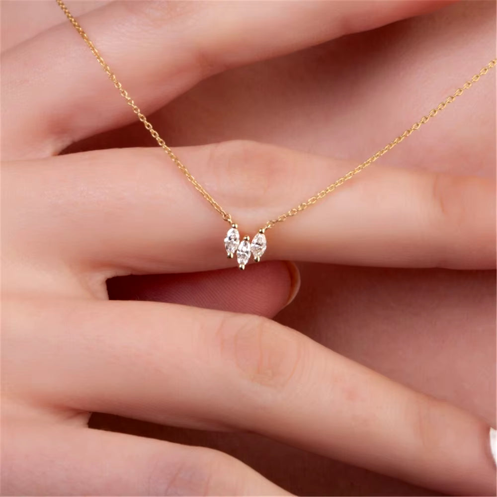 Trendy Fashion 925 Silver Jewelry 18K Gold Plated Marquise Diamond Charms Zircon Pendant Necklace for Women