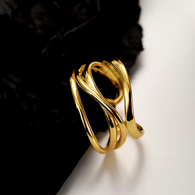 Ins Pvd 18K Gold Plated Fashion Chunky Wedding Multi Layered Stacking 925 Sterling Silver Girls Design Layering Rings