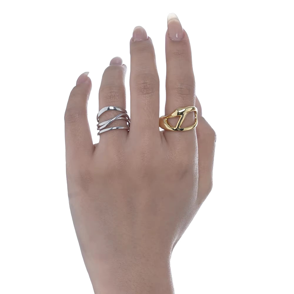 Ins Pvd 18K Gold Plated Fashion Chunky Wedding Multi Layered Stacking 925 Sterling Silver Girls Design Layering Rings