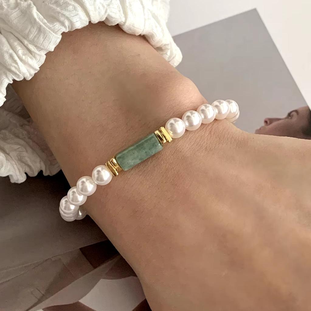 Vintage 925 Sterling Silver Retro Jewelry 18K Gold Plated Fashion Glass Pearl Beaded Bracelets for Women