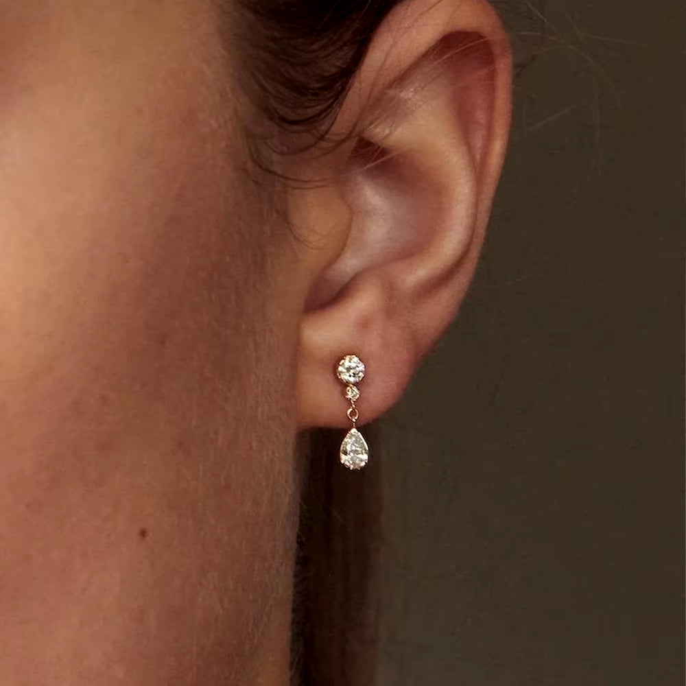 Trendy 925 Sterling Silver Pear Fancy Jewelry Cubic Zircon Water Drop Shape Diamond Stud Earrings for Women Girl