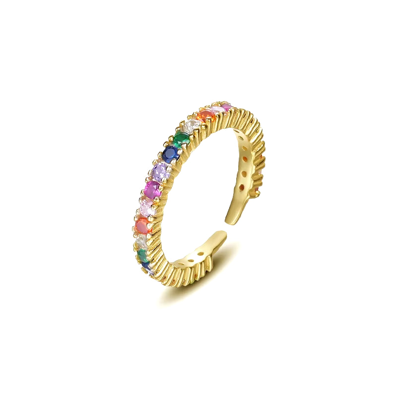 New Design Color Stone Jewelry Rings 18K Gold Tiny round Rainbow Zircon Rings for Women