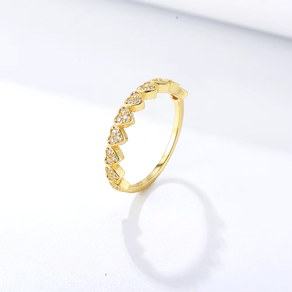 9  Fine Jewelry S925 Sterling Silver Gold Plated Heart Zirconia Ring Simple Vintage Temperament Women Finger Index Ring