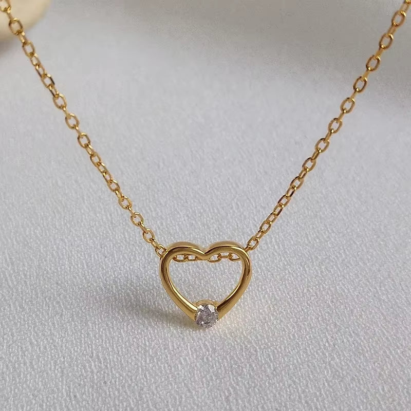 Wholesale 925 Sterling Silver Hollow Heart Necklace Jewelry 18K Gold Fashion Zircon Heart Pendant Necklace for Women