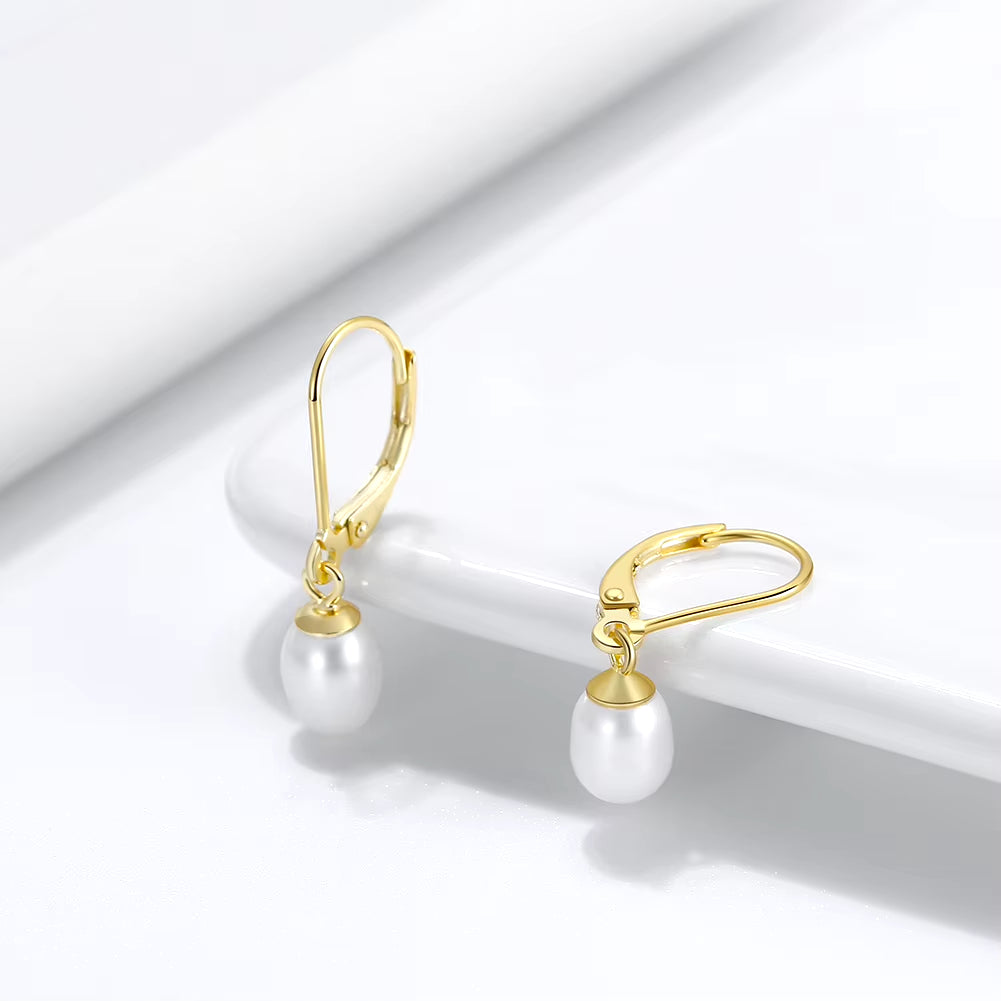 GPE13 S925 Silver Natural Freshwater Pearl Stone Pendant Drop Earrings Real Pearl Dangle Earrings