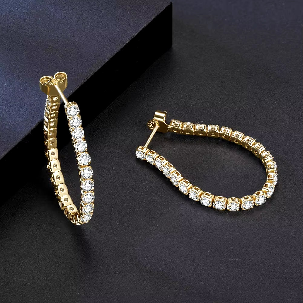 SE395 Classic Trendy 4A CZ 14K Gold Plated 925 Sterling Silver Tennis Chain Earrings for Women for Engagement