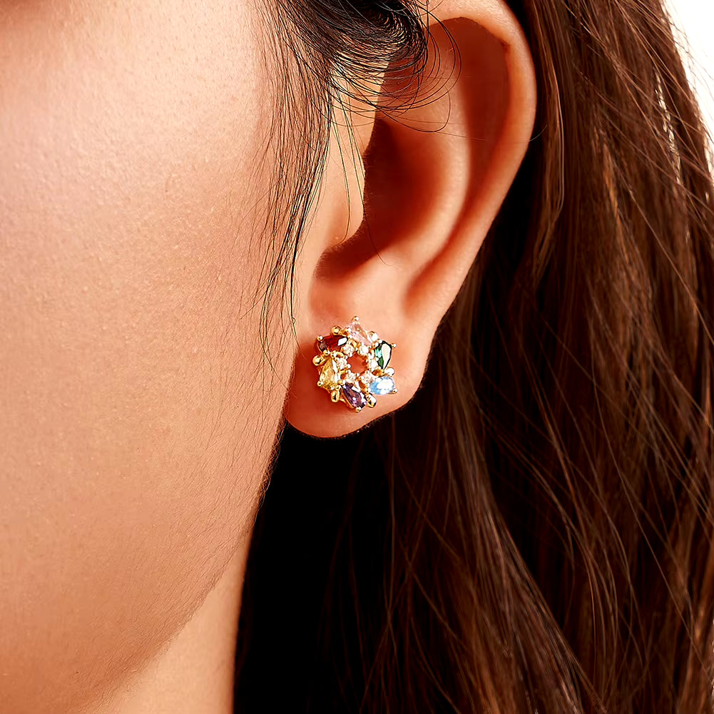 EQE121 Jewelry Charming Colorful Flower Earrings Pear Cut Zircon Women Earrings Fashion Jewelry Earrings