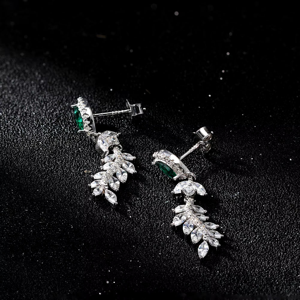 LZE27 Wholesale Long Green Zircon Earrings 5A Zircon Drop Stud Earings Jewelry Women 925 Sterling Silver Earrings