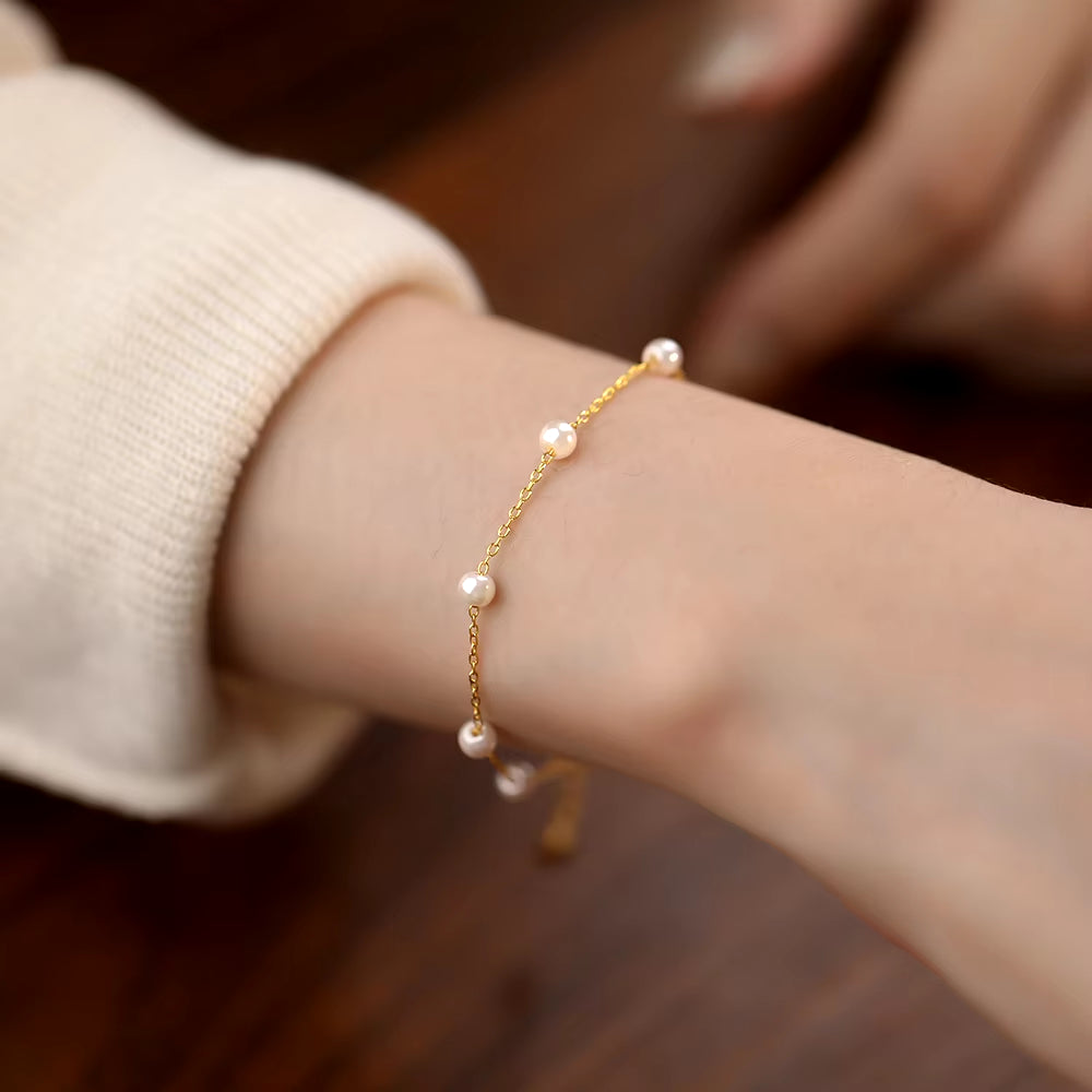 Exquisite 925 Sterling Silver Elegant Jewelry 18K Gold Plated Fashion Glass Pearl Beads Bracelets for Women