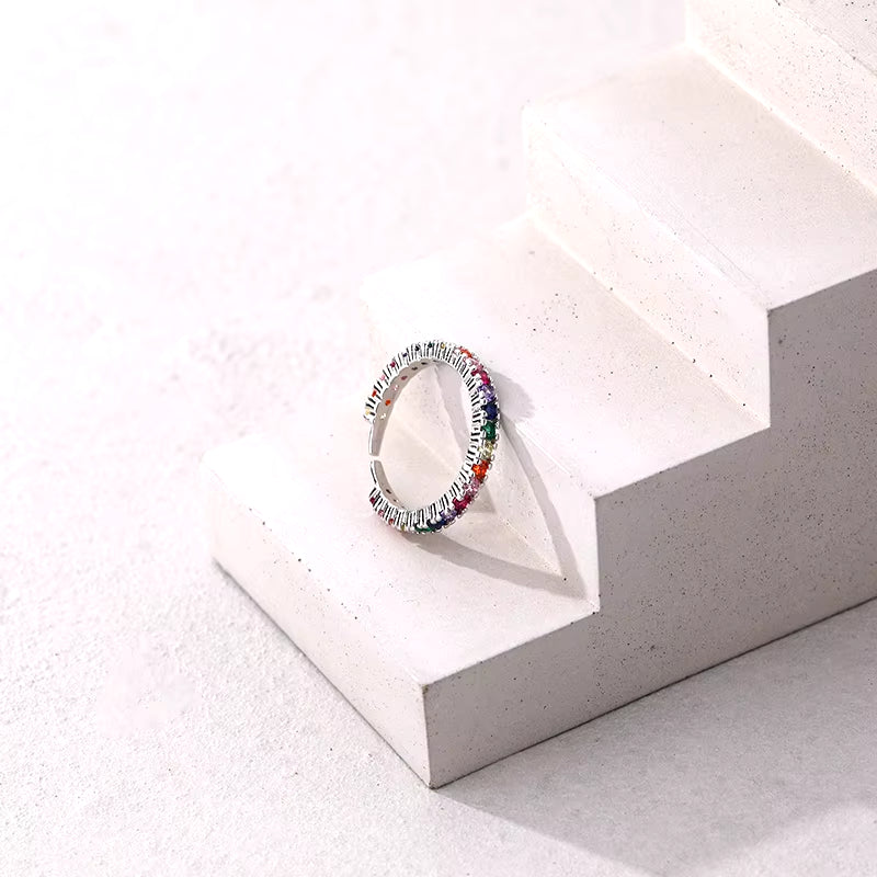 New Design Color Stone Jewelry Rings 18K Gold Tiny round Rainbow Zircon Rings for Women