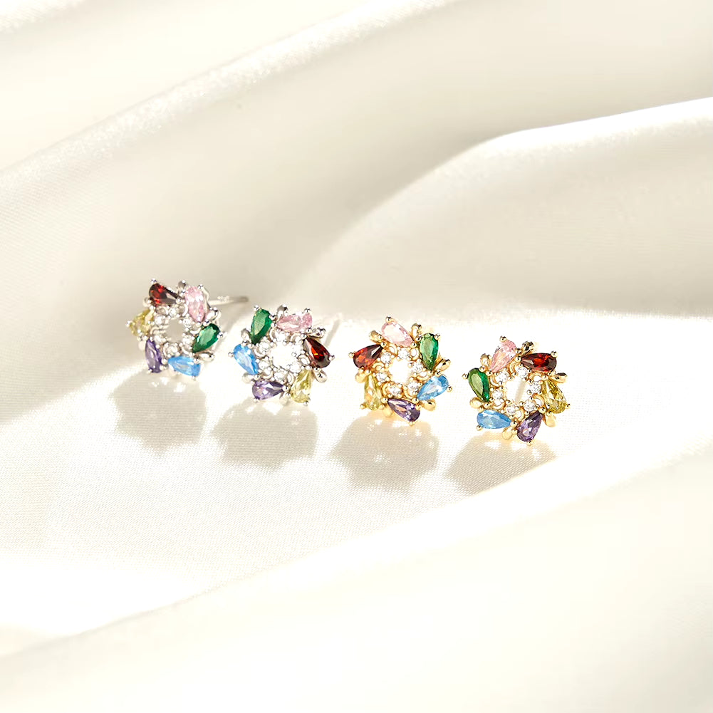 EQE121 Jewelry Charming Colorful Flower Earrings Pear Cut Zircon Women Earrings Fashion Jewelry Earrings