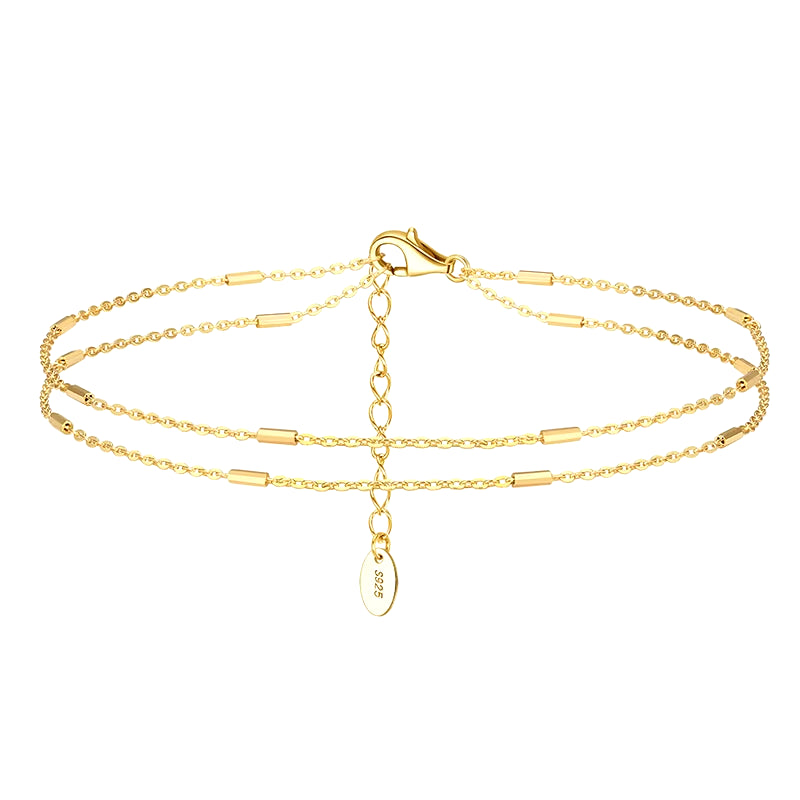 Fine Jewelry Anklets 925 Sterling Silver Ankle Chain Bracelet 14K Gold Plated Ancle Double Layer Chain Anklets for Girls